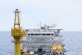 Helicopter landing on offshore oil rig, Passenger transfer to offshore oil and gas platform for work. Royalty Free Stock Photo