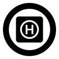 Helicopter landing pad Helicopter place icon in circle round black color vector illustration flat style image