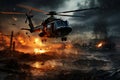 A helicopter landing in a war zone Royalty Free Stock Photo