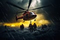 helicopter lands rescue operation after tsunami generative ai Royalty Free Stock Photo