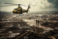 helicopter lands rescue operation after tsunami generative ai Royalty Free Stock Photo