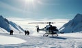 Helicopter lifts freeriders to mountain for extreme skiing adventure Creating using generative AI tools