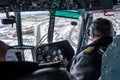 Helicopter mi-8 inside cockpit in flight, Russia, Tyumen November 2013. Royalty Free Stock Photo