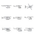 Helicopter military icons set, outline style