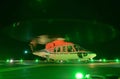 The helicopter night landing on offshore oil rig Royalty Free Stock Photo