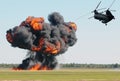Helicopter over fire Royalty Free Stock Photo