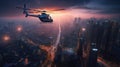 helicopter over night city. Generative AI