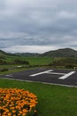 Helicopter pad on Altai mountains Royalty Free Stock Photo