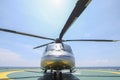 Helicopter parking landing on offshore platform. Helicopter transfer crews or passenger to work in offshore oil and gas industry