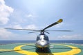 Helicopter parking landing on offshore platform. Helicopter transfer crews or passenger to work in offshore oil and gas industry Royalty Free Stock Photo