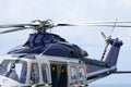 Helicopter parking landing on offshore platform. Helicopter transfer crews or passenger to work in offshore oil and gas industry