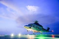 Helicopter parking landing on offshore platform. Helicopter transfer crews or passenger to work in offshore oil and gas industry Royalty Free Stock Photo