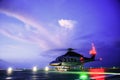 Helicopter parking landing on offshore platform, Helicopter transfer crews or passenger to work in offshore oil and gas industry