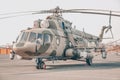 Military helicopter at the airport. Bomber helicopter Royalty Free Stock Photo