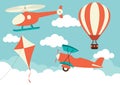 Helicopter, Plane, Kite & Hot Air Balloon Royalty Free Stock Photo