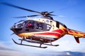 A helicopter of the Polish Medical Air Rescue `Lotnicze Pogotowie Ratunkowe` up in the air Royalty Free Stock Photo