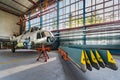 Helicopter repair stand in the hangar Royalty Free Stock Photo