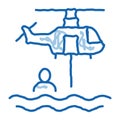 helicopter rescue on sea doodle icon hand drawn illustration