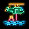 helicopter rescue on sea neon glow icon illustration