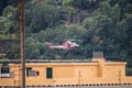Helicopter for rescues of victims Morandi bridge in Genoa, Italy