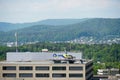 A helicopter on the rooftop heliport of Limmattal Spital, Schlieren, Kanton Zurich, Switzerland. Royalty Free Stock Photo