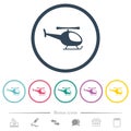 Helicopter silhouette flat color icons in round outlines