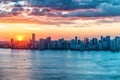 Helicopter sunset view of Miami Beach, Florida