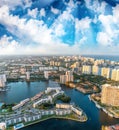 Helicopter sunset view of Miami Beach, Florida