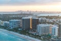 Helicopter sunset view of Miami Beach, Florida