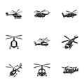 Helicopter transport icon set, simple style