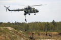 Helicopter of Ukrainian National Guard with servicemen during the tactical-special drills