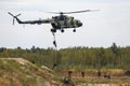 Helicopter of Ukrainian National Guard with servicemen during the tactical-special drills .