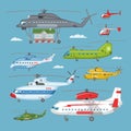 Helicopter vector copter aircraft or rotor plane and chopper jet flight transportation in sky illustration aviation set Royalty Free Stock Photo