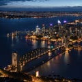 Helicopter view of Sydney Harbor Bridge and Lavender Bay, New South Wales, Australia. made with Generative AI