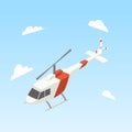 Helicopter white and red color isometric vector