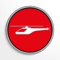 Helicopter. White vector icon on round red background.