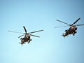 Helicopters in air show, May 9th Victory Parade, Moscow, Russia