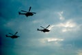 Helicopters flying over the sky Royalty Free Stock Photo