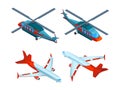 Helicopters isometric. 3d pictures of avia transport. Airplanes and helicopters