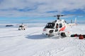 Helicopters at Mount Erebus in Antarctica