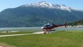 Helicopters used for sightseeing tours over the glaciers in alaska