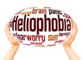 Heliophobia fear of the sun word hand sphere cloud concept