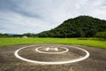 Helipad in the park with mountains