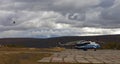 Helipad in the Siberian taiga administrative center in the fall