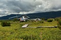 Helipad in the Uzon Caldera. Kronotsky Nature Reserve on Kamchatka Peninsula