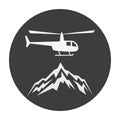 Heliskiing flat icon with helicopter and mountains.