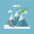 Heliskiing flat illustration