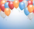 Helium balloon shine colored set. Flying Realistic Glossy Red, Blue, Grey, Yellow Balloons with ribbons. Vector