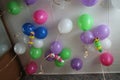 helium balloons. Colorful balloons under the ceiling Royalty Free Stock Photo