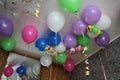 helium balloons. Colorful balloons under the ceiling Royalty Free Stock Photo